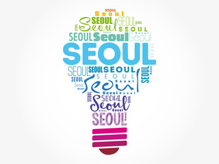 Seoul light bulb word cloud, travel concept background