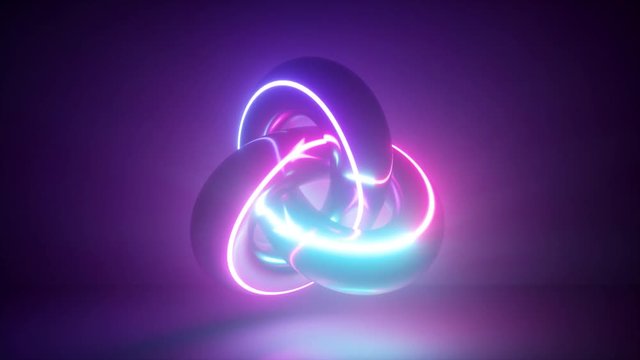 3d render, abstract background, neon light glowing, torus, cosmic knot, laser show, seamless animation, alien weapon technology, esoteric energy, modern fashion shape, ultraviolet spectrum