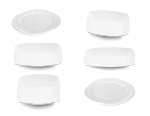 collection of ceramic white plate on white background