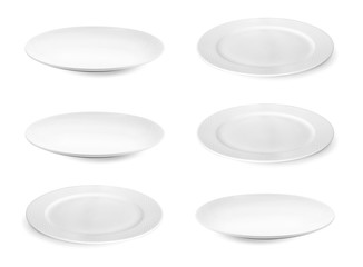 collection of ceramic white plate on white background