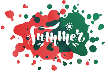 Summer. Vector illustration. Text on acrylic splashes