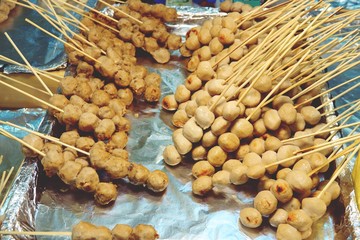 deep fried meatball with sticks thai street food