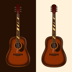 Obraz premium Acoustic guitar. Original vector illustration in vintage style. Design element.