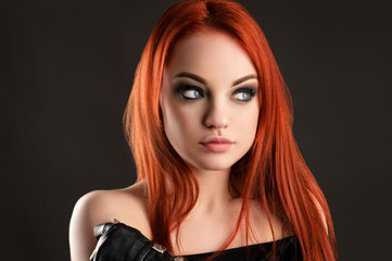 portrait beautiful woman with dark makeup close up