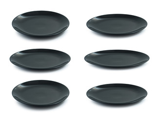 collection of ceramic black plate on white background