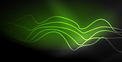 Glowing abstract wave on dark, shiny motion, magic space light. Techno abstract background