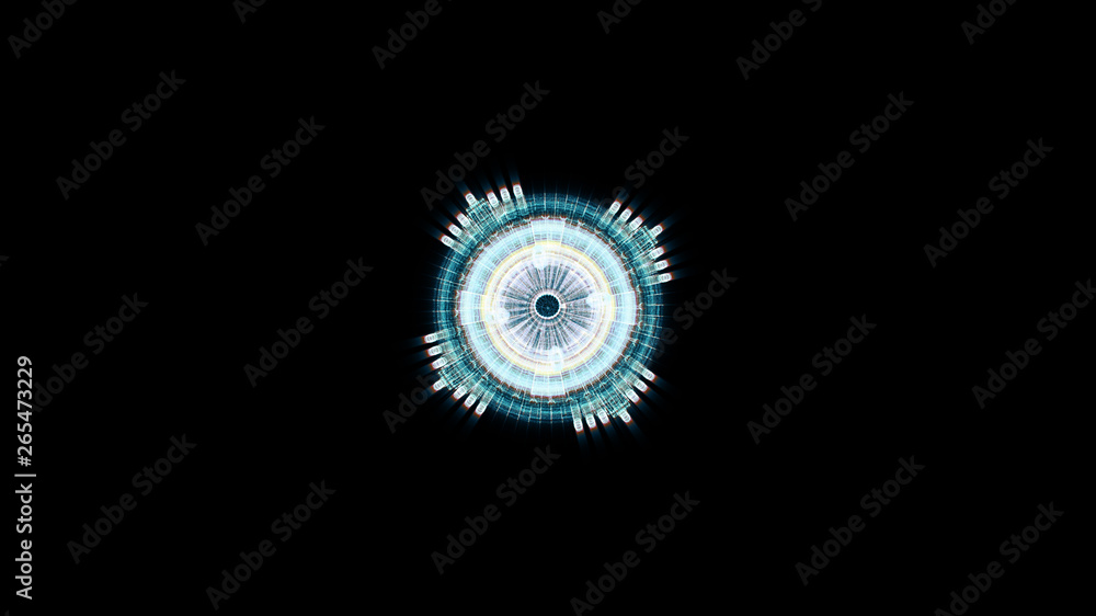 Fototapete Advance motion graphic futuristic user interface head up display screen with Holographic electromagnetic machine with gravitational fields energy particles wave and digital data telemetry information 