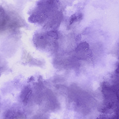 Violet ink and watercolor textures on white paper background. Paint leaks and ombre effects. Hand painted abstract image.