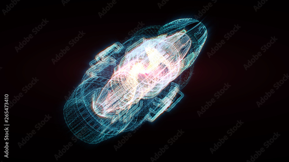 Aufkleber Advance motion graphic futuristic user interface head up display screen with Holographic electromagnetic machine with gravitational fields energy particles wave and digital data telemetry information 