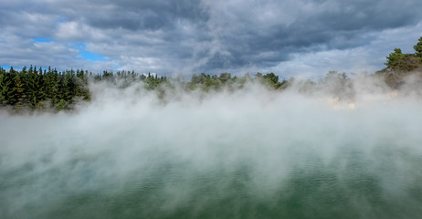 Geothermal lake in Kuirau park in Rotorua, New Zealand