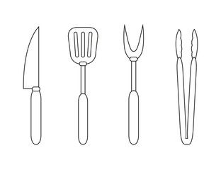 barbecue cutlery outline drawing isolated on white background vector illustration EPS10