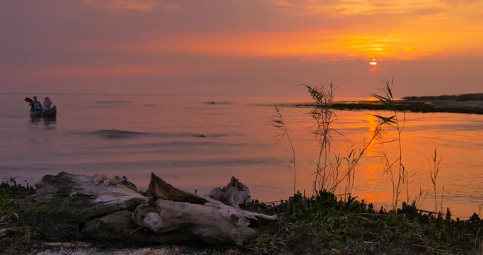 Kayak in the sunset, sacalin island, danube delta, sfantu gheorghe, romania,