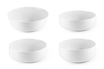 collection of ceramic white bowl on white background