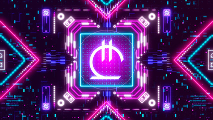 Georgian lari currency symbol on digital background. Finance and business.