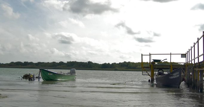 Boats in Danube Delta, ponton from Sfantu Gheorghe, Romania