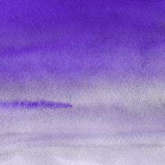 Violet ink and watercolor textures on white paper background. Paint leaks and ombre effects. Hand painted abstract image.