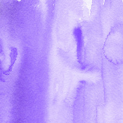 Violet ink and watercolor textures on white paper background. Paint leaks and ombre effects. Hand painted abstract image.