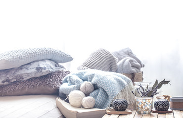 still life with home decor elements on the table