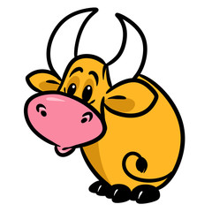 Bull mini big horns animal character cartoon illustration isolated image