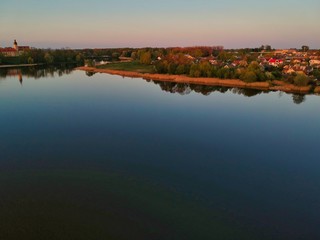 Sunset over the lake in Nesvizh in Minsk Region of Belarus