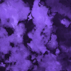 Violet ink and watercolor textures on white paper background. Paint leaks and ombre effects. Hand painted abstract image.