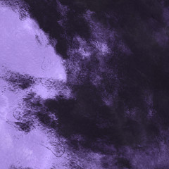 Violet ink and watercolor textures on white paper background. Paint leaks and ombre effects. Hand painted abstract image.