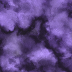 Violet ink and watercolor textures on white paper background. Paint leaks and ombre effects. Hand painted abstract image.