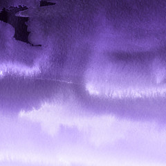 Violet ink and watercolor textures on white paper background. Paint leaks and ombre effects. Hand painted abstract image.