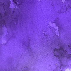 Violet ink and watercolor textures on white paper background. Paint leaks and ombre effects. Hand painted abstract image.