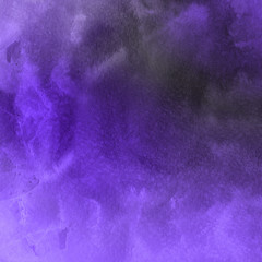 Violet ink and watercolor textures on white paper background. Paint leaks and ombre effects. Hand painted abstract image.
