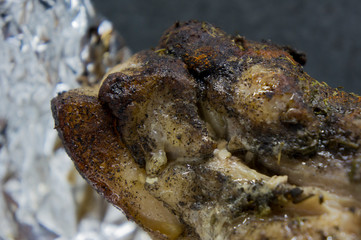 baked bacon with spices in foil