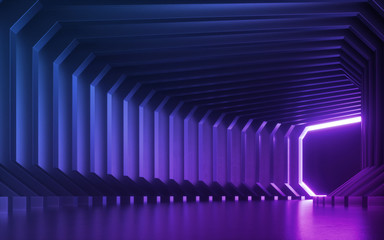 3d render, abstract ultraviolet background, empty room, purple blue corridor, violet tunnel, virtual reality space, screen, club stage, floor reflection