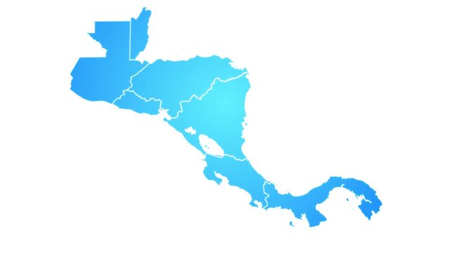 Central America Map Showing Up Intro By States/ 4k animated central american map intro background with states appearing and fading one by one and camera movement
