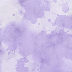 Violet ink and watercolor textures on white paper background. Paint leaks and ombre effects. Hand painted abstract image.