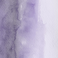 Violet ink and watercolor textures on white paper background. Paint leaks and ombre effects. Hand painted abstract image.