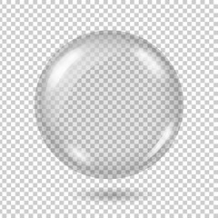 Vector realistic transparent glass ball or sphere with shadow on a plaid backgraund. 3D illustration. EPS 10.