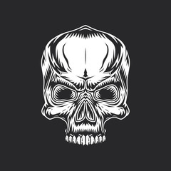 Original vector illustration in vintage style. Stylized monochrome skull