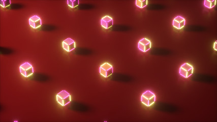 Abstract neon 3d illustration of geometric shapes. Computer generated. Modern colorful laser lighting background, motion design