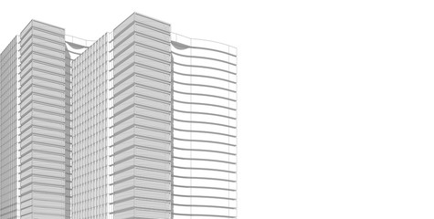 3D illustration architecture building perspective lines.