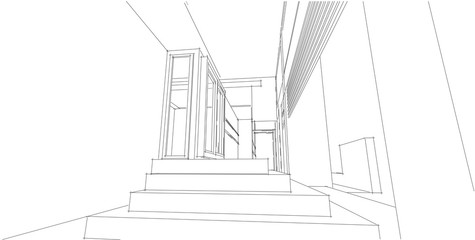 3D illustration architecture building perspective lines.