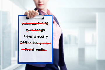 Business, technology, internet and networking concept. Young entrepreneur showing keyword: Private...