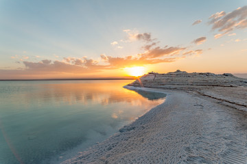 Sunset over the Dead Sea in Jordan Valley