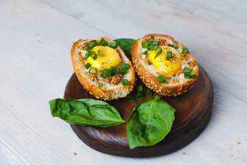 healthy sandwiches on wooden table