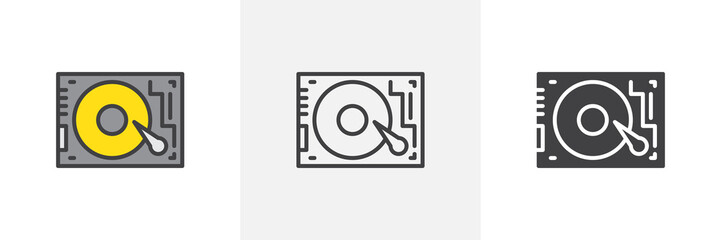 Fototapeta premium Hard disk drive icon. Line, glyph and filled outline colorful version, HDD disk outline and filled vector sign. Symbol, logo illustration. Different style icons set. Vector graphics