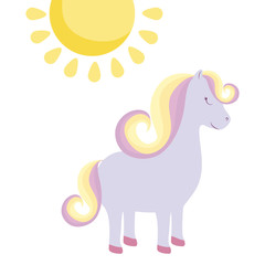 cute unicorn with sun isolated icon