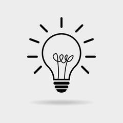 Light bulb with in flat design. Gray bulb, isolated on light background. Vector illustration.