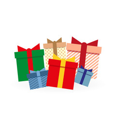 Lots of colorful wrapped presents for Birthday, Christmas or other celebration