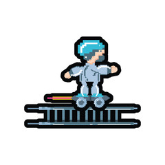 video game avatar pixelated with skateboard