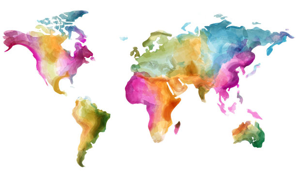 World map Vector watercolor. Colorful illustration grunge effects