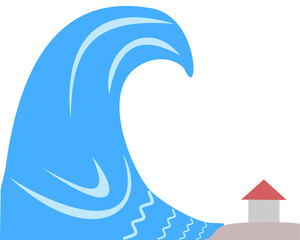 Naklejka premium Illustration Tsunami und Küste